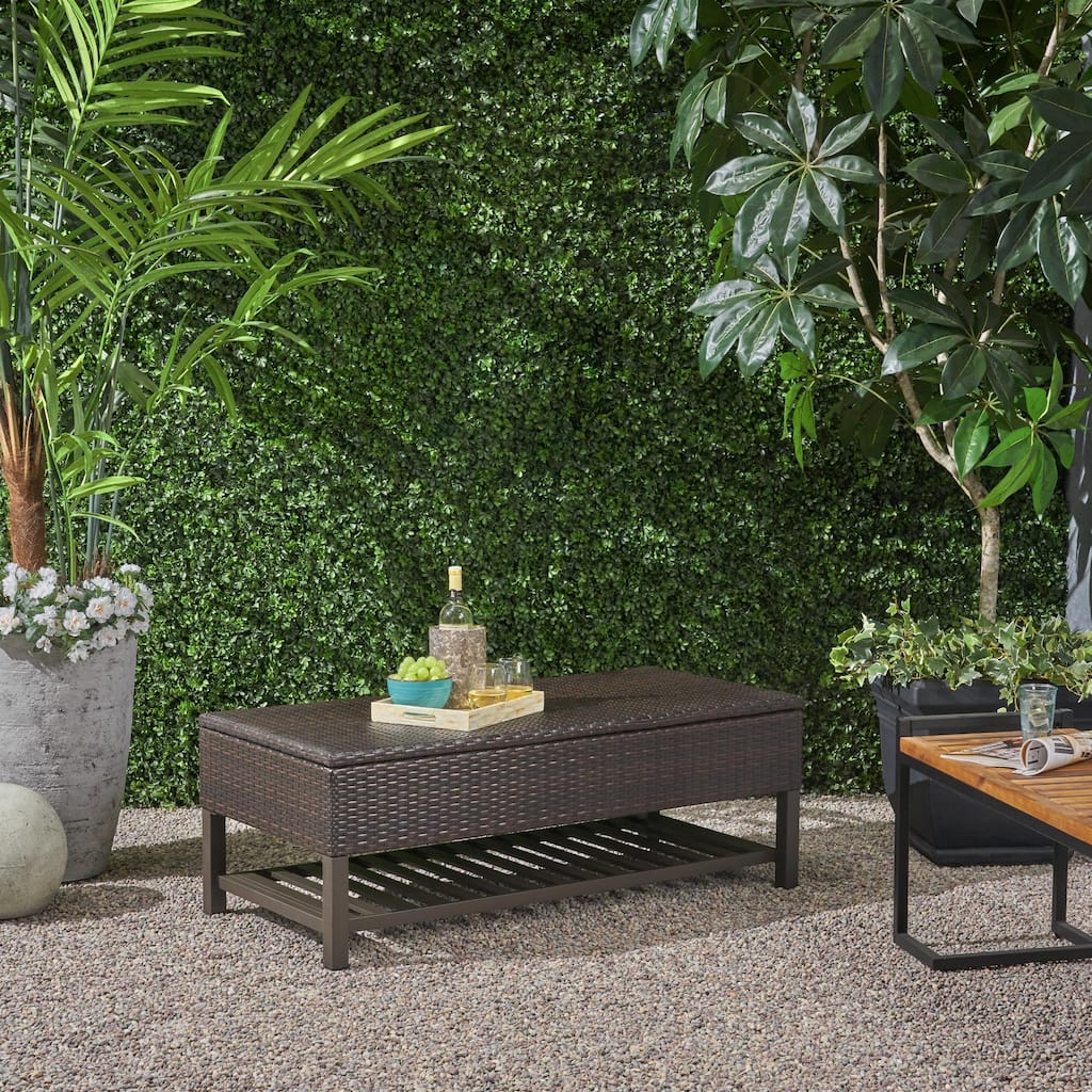 Regent Outdoor Wicker Storage Bench with Rack by Christopher Knight Home