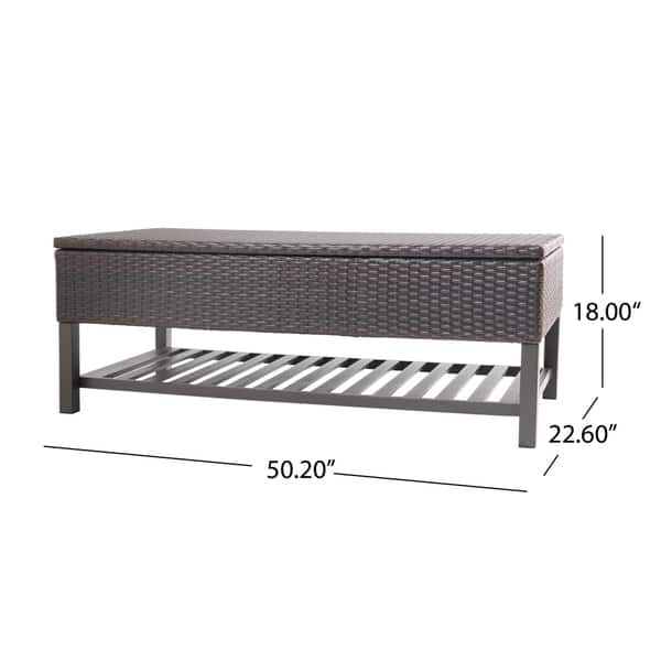 Regent Outdoor Wicker Storage Bench with Rack by Christopher Knight Home
