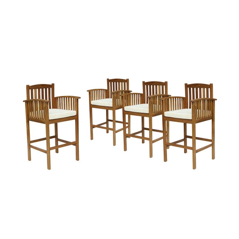 Casa Acacia Wood 46-inch Outdoor Bar Stools (Set of 4) by Christopher Knight Home - natural finish + cream