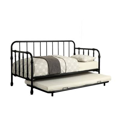 Industrial Style Metal Frame Daybed with Trundle, Black