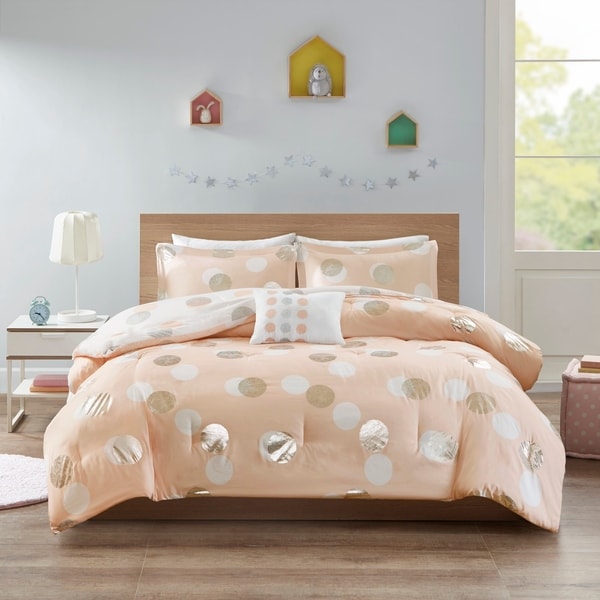 Mi Zone Evelyn Pink/ Silver Metallic Dot Print Reversible Comforter Set