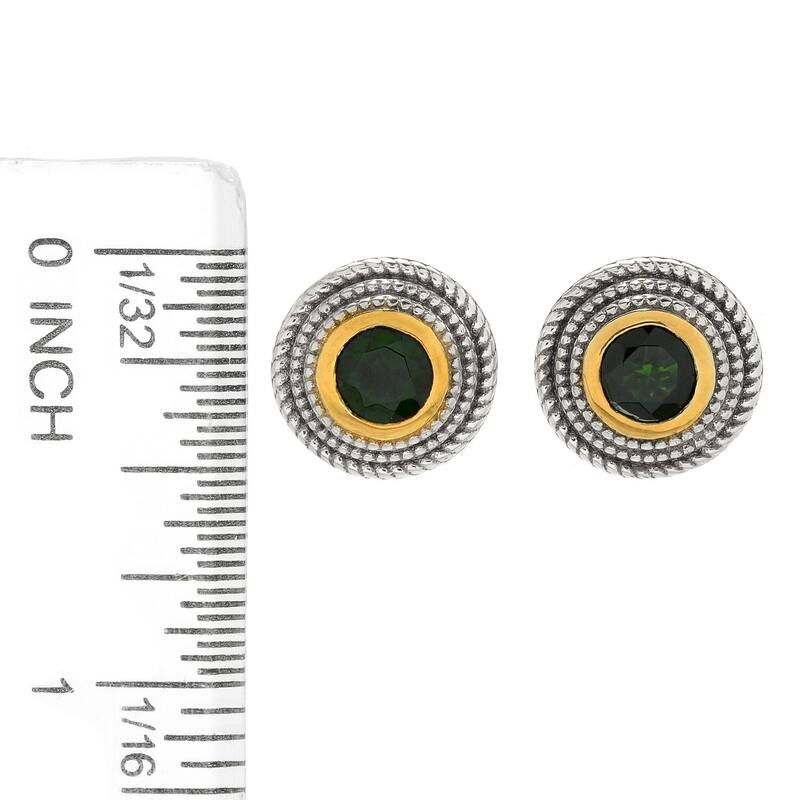 Sterling Silver Round Chrome Diopside Triple Rope Halo Stud Earrings