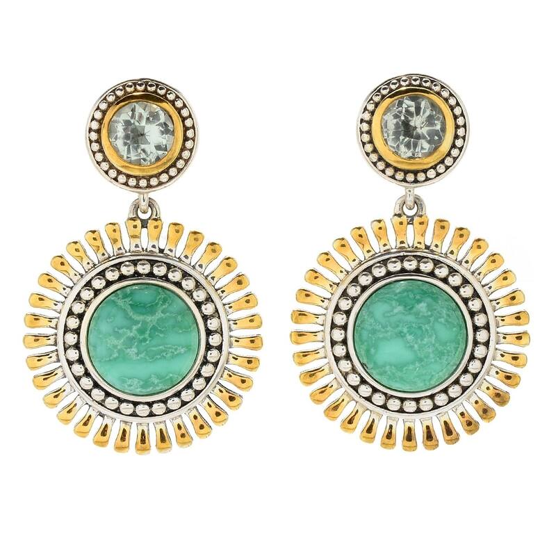 Sterling Silver 1.5" Variscite & Gem Drop Earrings