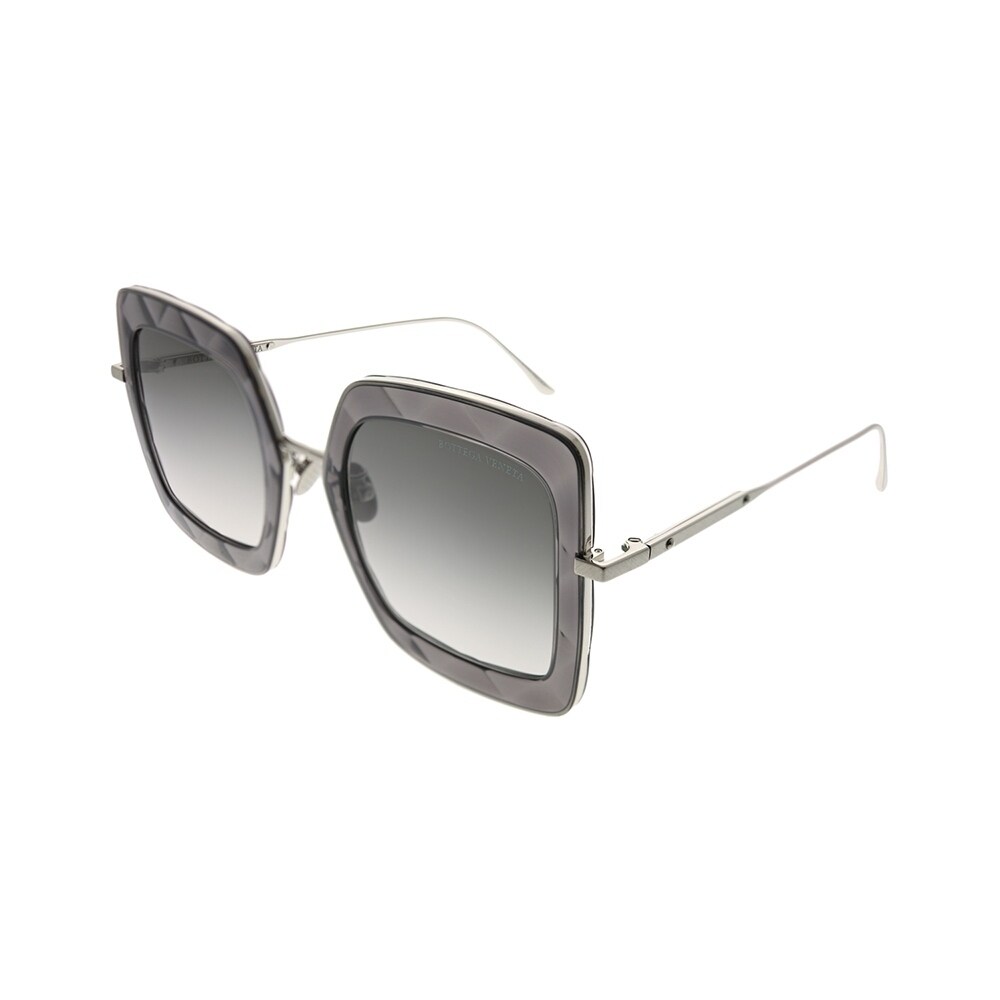 Bottega Veneta BV 0218SK 002 Grey Plastic Cat-Eye Sunglasses Silver Flash Lens