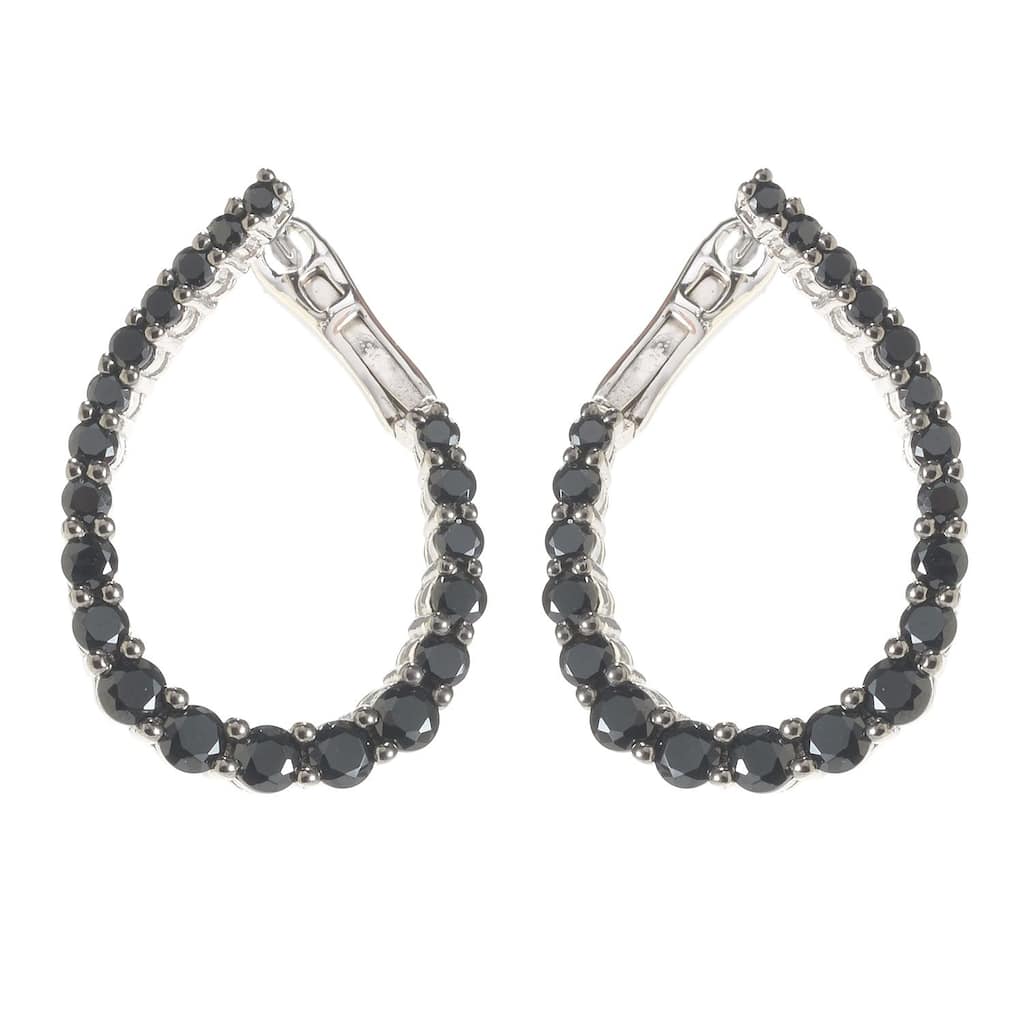 Sterling Silver Black Spinel Inside-out Hoop Earrings