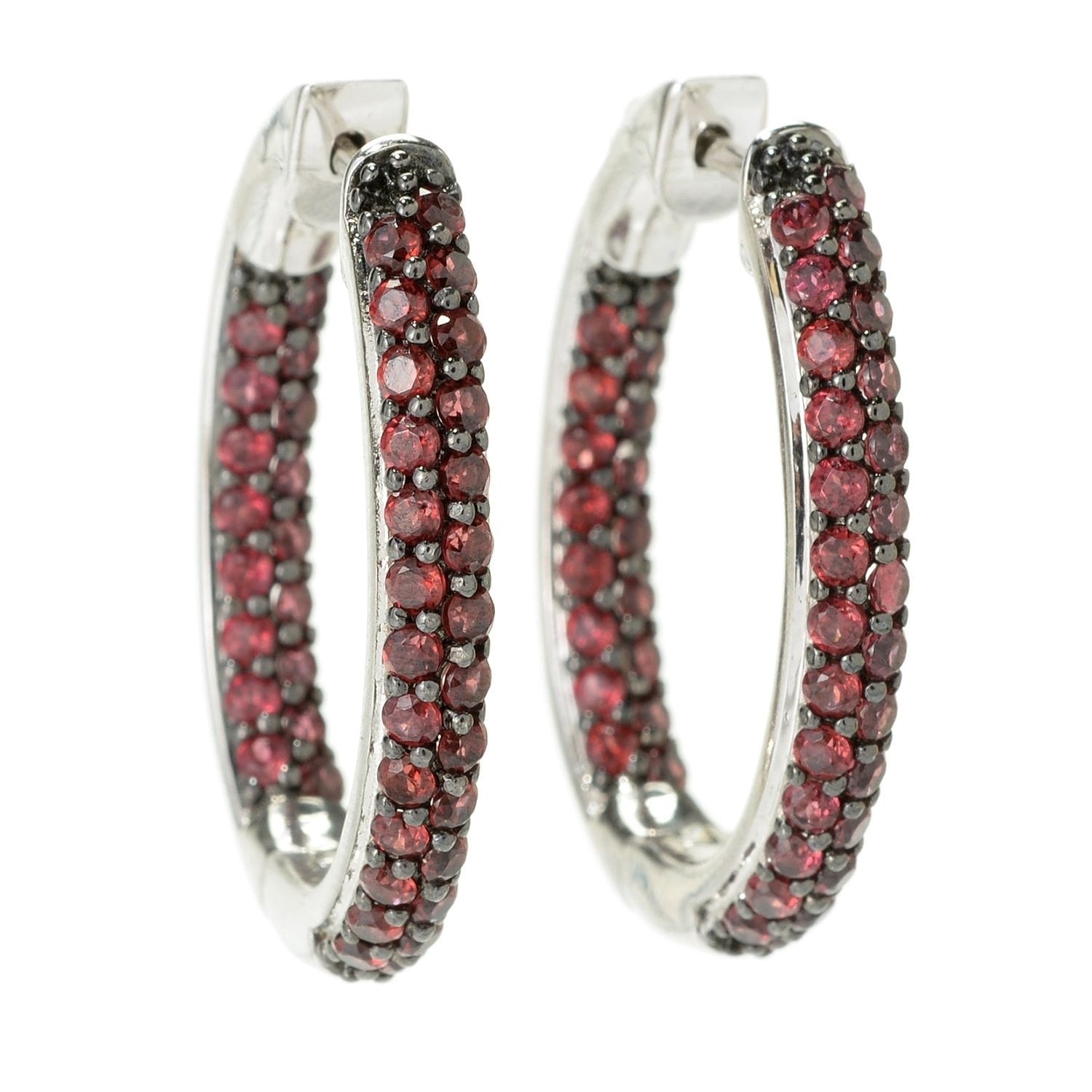Pinctore Sterling Silver Pave Rhodolite Inside-out Hoop Earrings