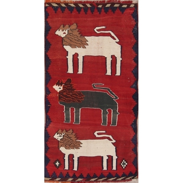 Animal Pictorial Kilim Shiraz Persian Area Rug For Bedroom Oriental - 6'9" x 3'8"