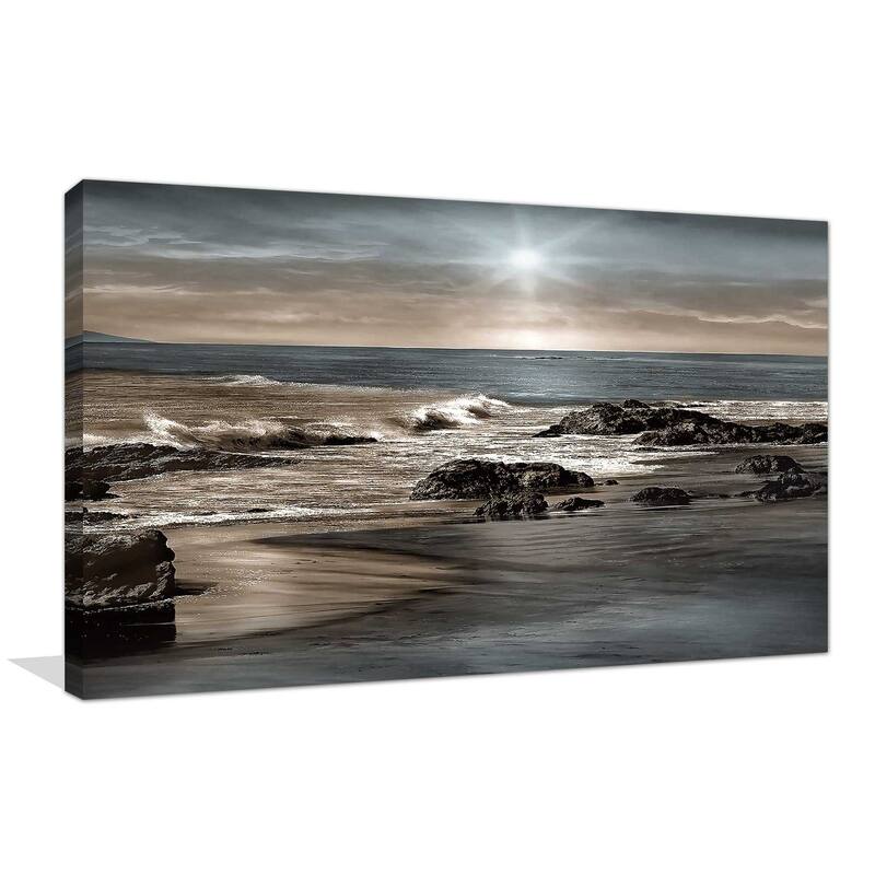 "Blue Sea Sunset II" by Mike Calascibetta Print on Canvas - Blue