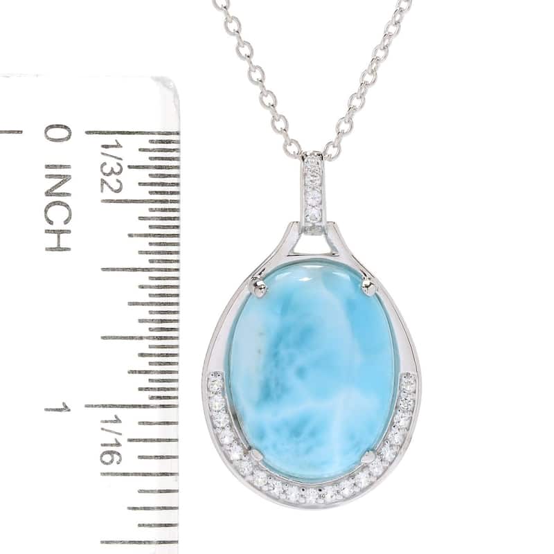 Pinctore Sterling Silver 20 x 15mm Larimar & White Topaz Pendant w/ 18" Chain