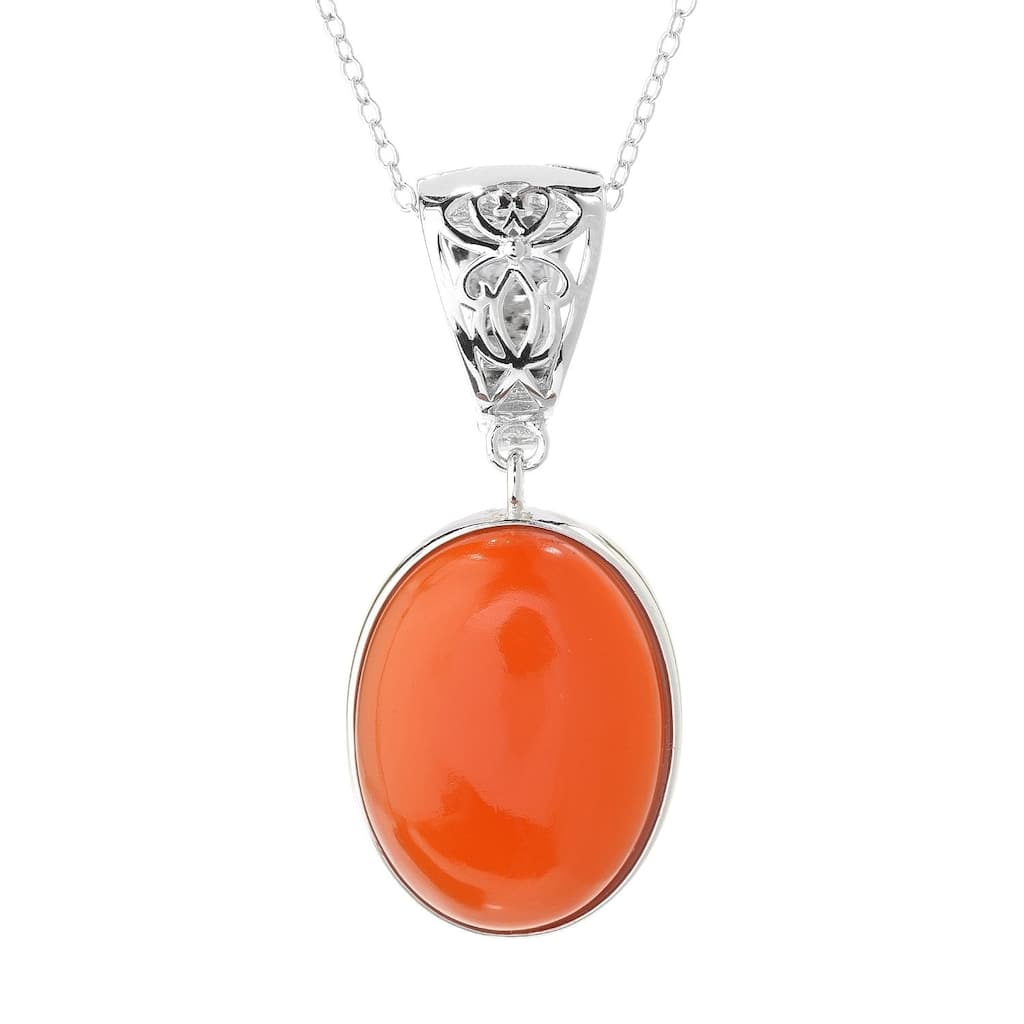 Sterling Silver 20 x 15mm Oval Carnelian Enhancer Pendant w/ 18" Chain