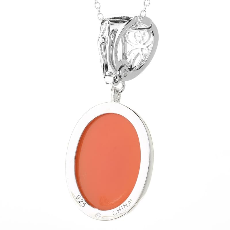 Sterling Silver 20 x 15mm Oval Carnelian Enhancer Pendant w/ 18" Chain