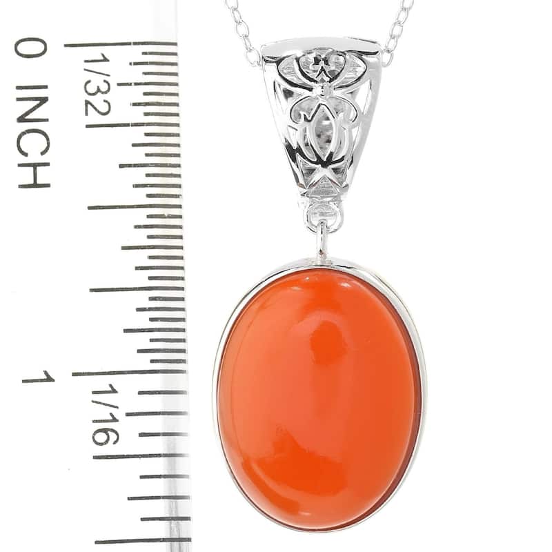 Sterling Silver 20 x 15mm Oval Carnelian Enhancer Pendant w/ 18" Chain
