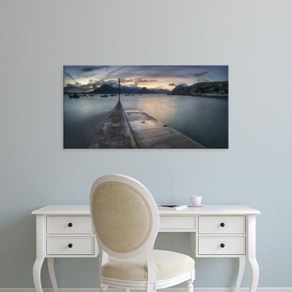 Easy Art Prints Panoramic Images's 'Elgol Pier and boats with Cuillin Mountains, Isle of Skye, Scotland' Canvas Art