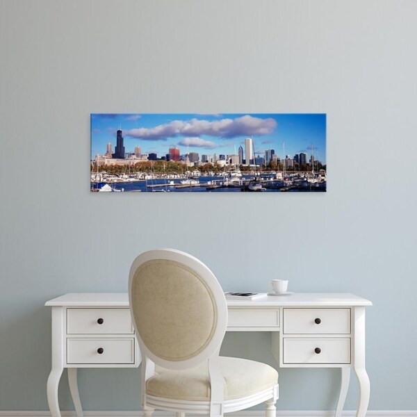 Easy Art Prints Panoramic Images's 'Boats docked at Burnham Harbor, Chicago, Illinois, USA' Premium Canvas Art