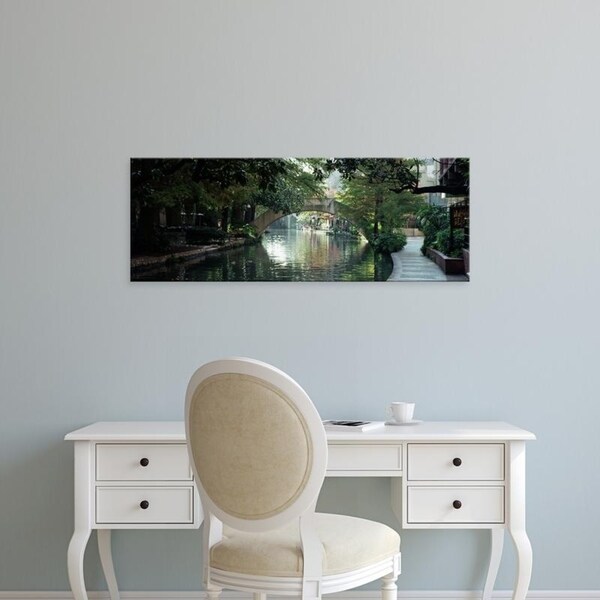 Easy Art Prints Panoramic Images's 'Footbridge Over A Canal, San Antonio, Texas, USA' Premium Canvas Art