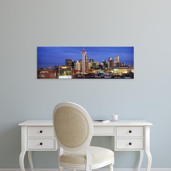 Easy Art Prints Panoramic Images's 'Buildings lit up at dusk, Denver, Colorado, USA' Premium Canvas Art