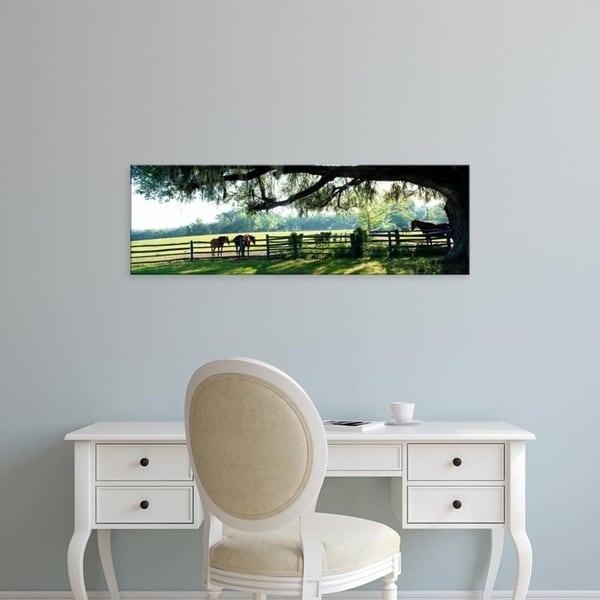 Easy Art Prints Panoramic Images's 'Horses in a ranch, Hobeau Farms Barn, Ocala, Marion County, Florida, USA' Premium Canvas Art