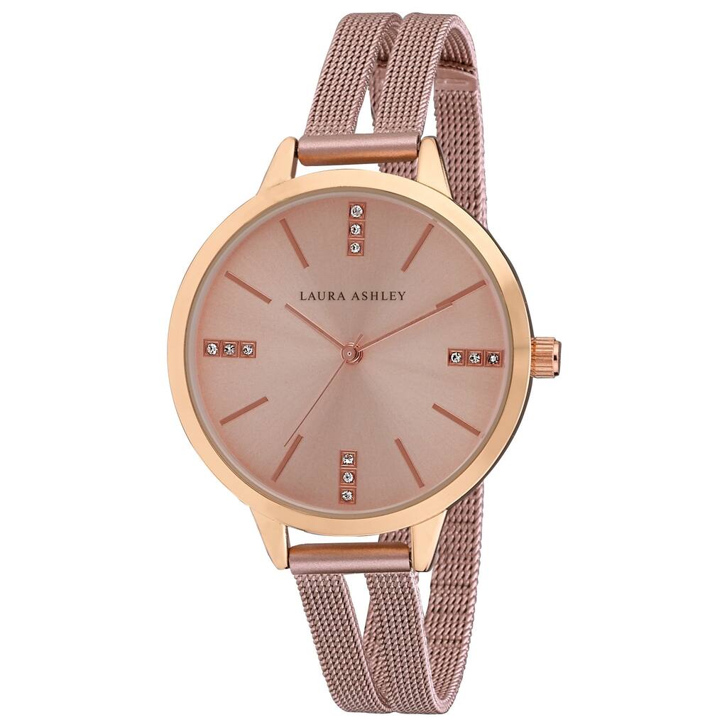 Laura Ashley Pink Split Mesh Band Sunray Dial Watch - N/A