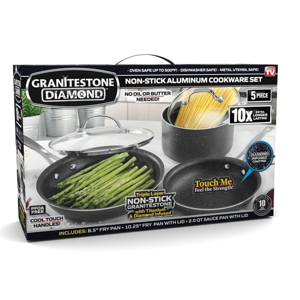 Shop Granite Stone Diamond 5PC Mineral Infused Titanium Cookware Set - Free Shipping Today 