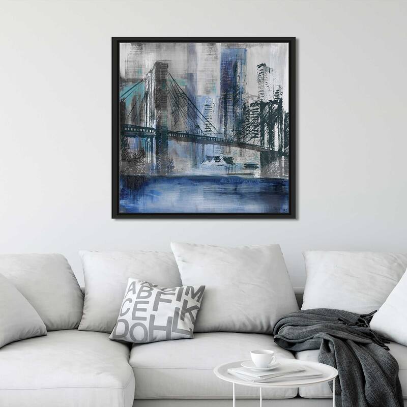 "Brooklyn Bridge" by Susan Jill Print on Canvas in Floating Frame - Blue