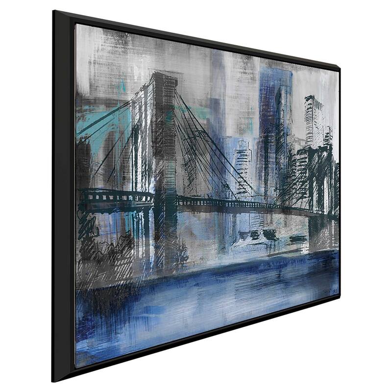 "Brooklyn Bridge" by Susan Jill Print on Canvas in Floating Frame - Blue