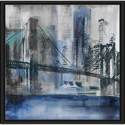 "Brooklyn Bridge" by Susan Jill Print on Canvas in Floating Frame - Blue