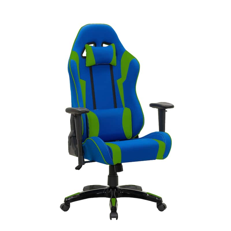 Porch & Den Banton Bonded Leather, Fabric, and Mesh High-back Ergonomic Gaming Chair - Green/Blue
