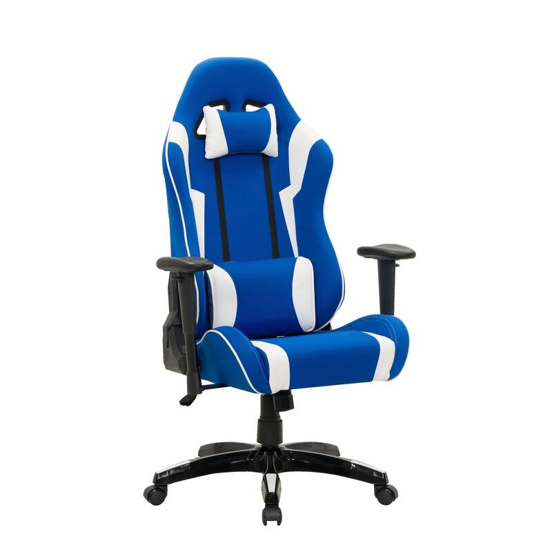Porch & Den Banton Bonded Leather, Fabric, and Mesh High-back Ergonomic Gaming Chair - White/Blue