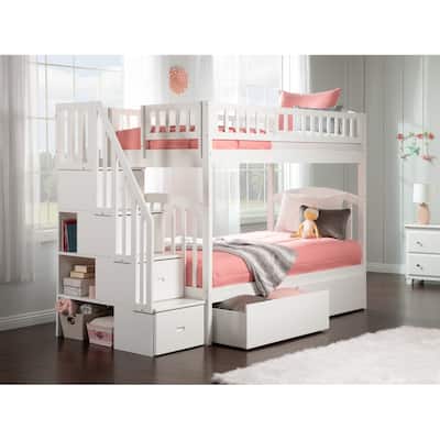 Westbrook Staircase Bunk Twin over Twin with 2 Urban Bed Drawers in White