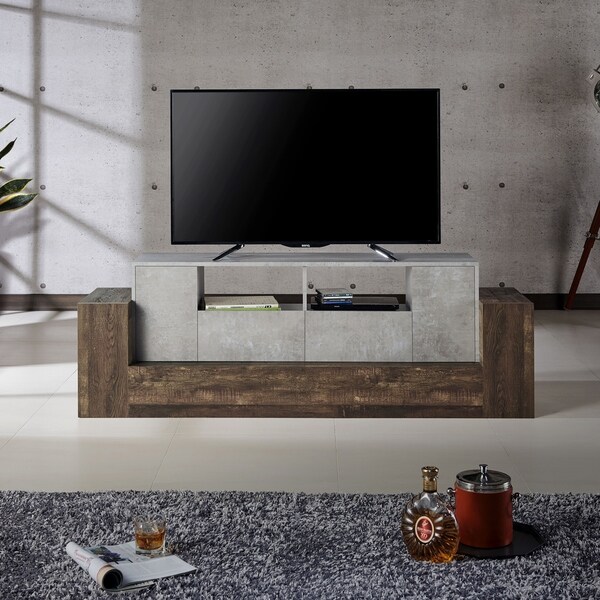 Shop Zeddy Industrial 71-inch Reclaimed Oak Faux Concrete TV Stand by