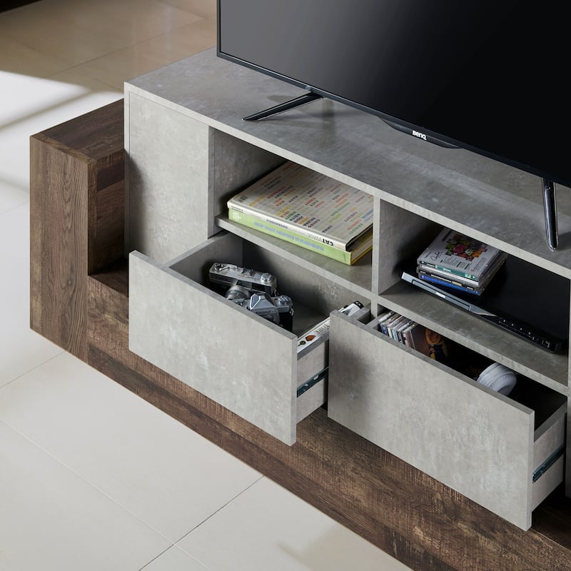 Geso Industrial Oak and Light Grey 71-inch 4-Shelf TV Console by Furniture of America