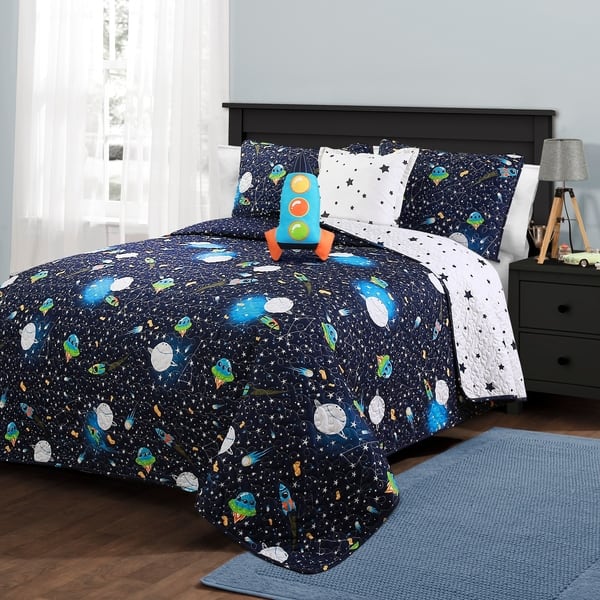 slide 2 of 6, Lush Decor Universe Quilt Set Full - Queen