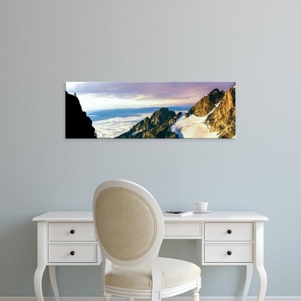 Easy Art Prints Panoramic Images's 'Hiker at cliff, Jackson Hole, Grand Teton National Park, Wyoming, USA' Premium Canvas Art