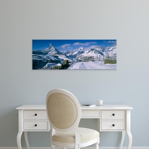 Easy Art Prints Panoramic Images's 'Group of people skiing near a mountain, Matterhorn, Switzerland' Premium Canvas Art