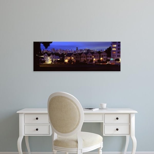 Easy Art Prints Panoramic Images's 'Buildings Lit Up Dusk, Alamo Square, San Francisco, California, USA' Premium Canvas Art