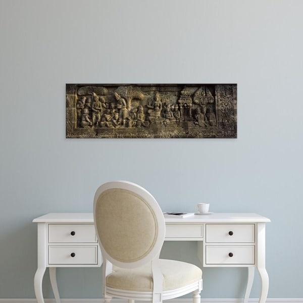 Easy Art Prints Panoramic Images's 'Carvings on the wall, Borobudur Temple, Java, Indonesia' Premium Canvas Art