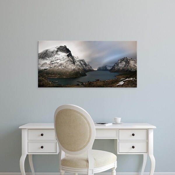 Easy Art Prints Panoramic Images's 'Scenic view of fjord, Kjerkfjorden, Moskenes, Lofoten, Nordland County, Norway' Canvas Art