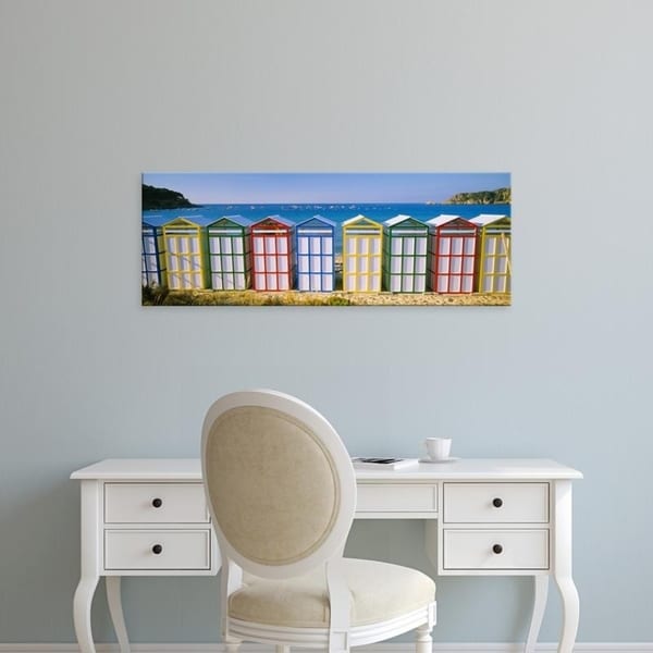 Easy Art Prints Panoramic Images's 'Beach huts in a row on the beach, Catalonia, Spain' Premium Canvas Art