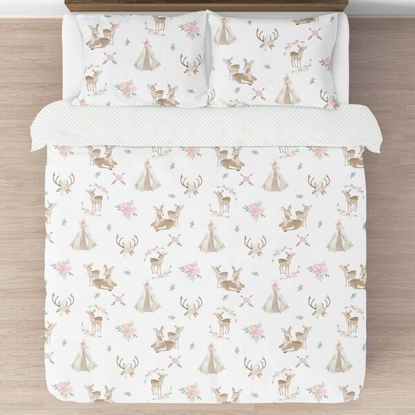 Sweet Jojo Designs Blush Pink Mint Watercolor Woodland Deer Floral Collection Girl 3 Piece Full Queen Size Comforter Set Overstock 24172339
