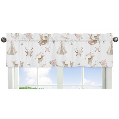 Sweet Jojo Designs Blush Pink, Mint Green and White Boho Woodland Deer Floral Collection Window Curtain Valance