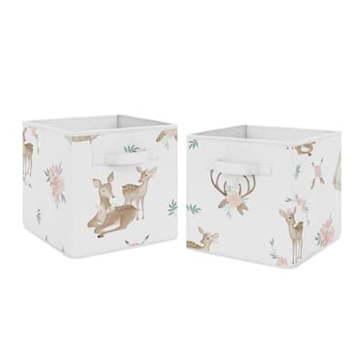 Sweet Jojo Designs Blush Pink, Mint Green and White Boho Woodland Deer Floral Collection Storage Bins