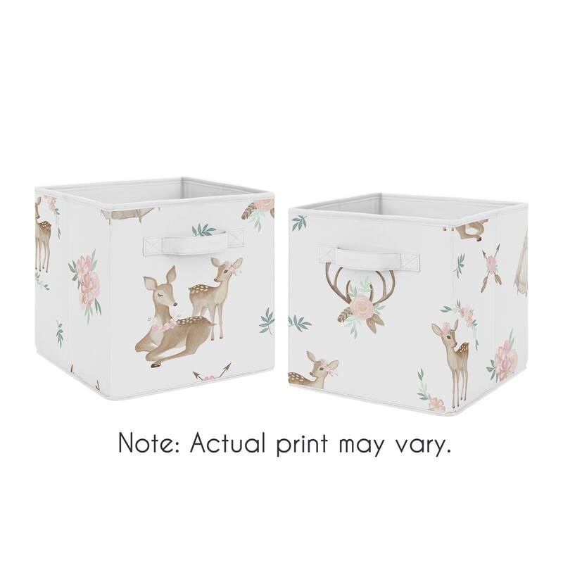 Sweet Jojo Designs Blush Pink, Mint Green and White Boho Woodland Deer Floral Collection Storage Bins