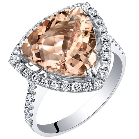 IGI Certified Morganite and Diamond 14K White Gold Ring 5.80 Carats Total Trillion Cut Size - 7