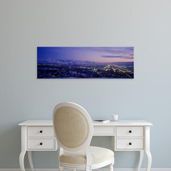 Easy Art Prints Panoramic Images's 'Aerial View Of A City At Dusk, Salt Lake City, Utah, USA' Premium Canvas Art