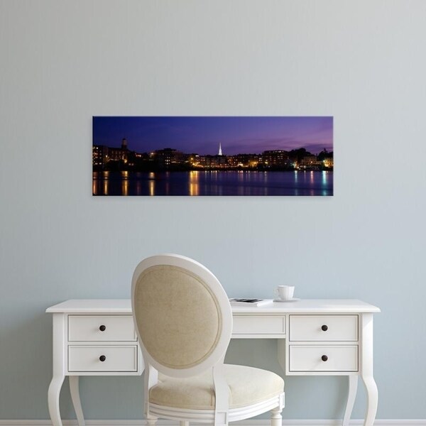 Easy Art Prints Panoramic Images's 'Reflection of buildings on water, Portsmouth, New Hampshire, USA' Premium Canvas Art
