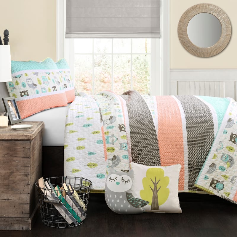 Lush Decor Owl Stripe Quilt Set