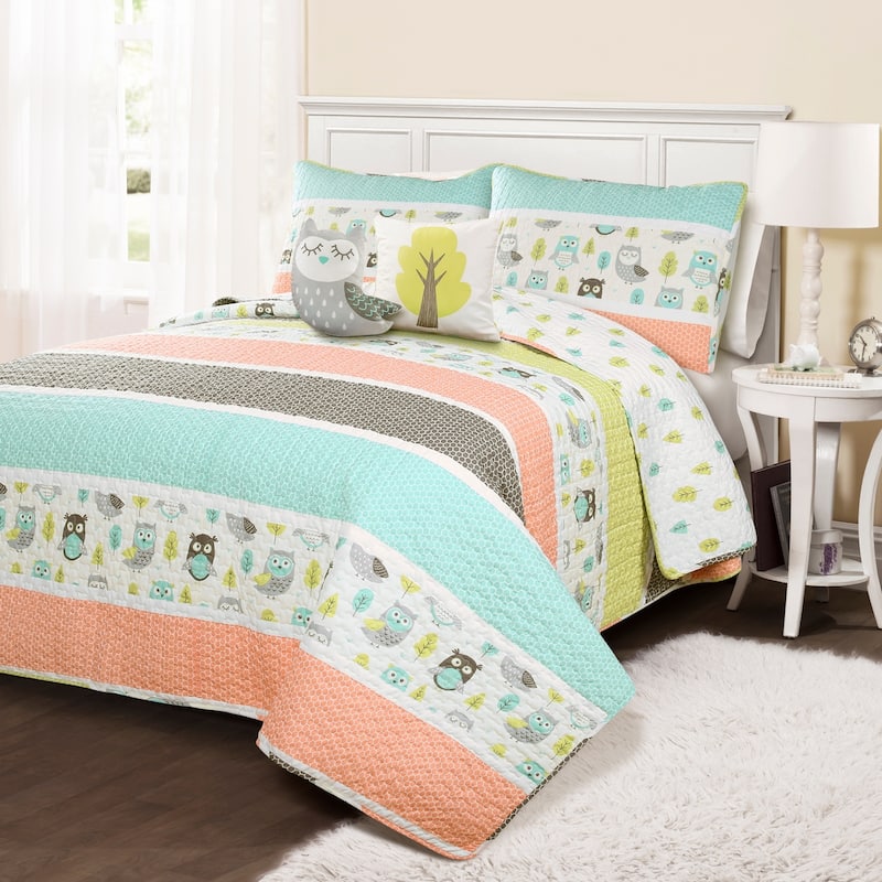 Lush Decor Owl Stripe Quilt Set - Queen/Full - Queen/Full