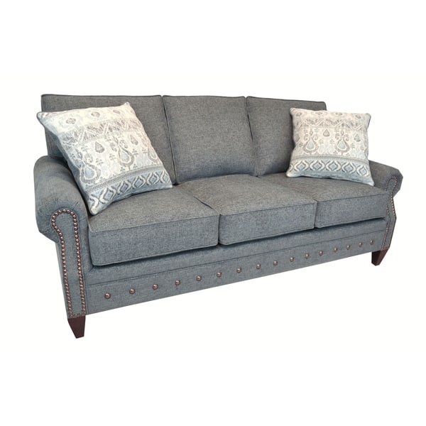 Chelsea Grey Fabric Sofa With Nailhead Trim On Grey Fabric Sofa With Nailhead Trim