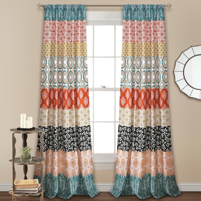 The Curated Nomad La Boheme Striped Window Curtain Panel Pair - 84 Inches - turquoise & orange