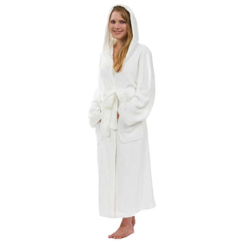 Women's Hooded Plush Robe, Long Fleece Solid Robe